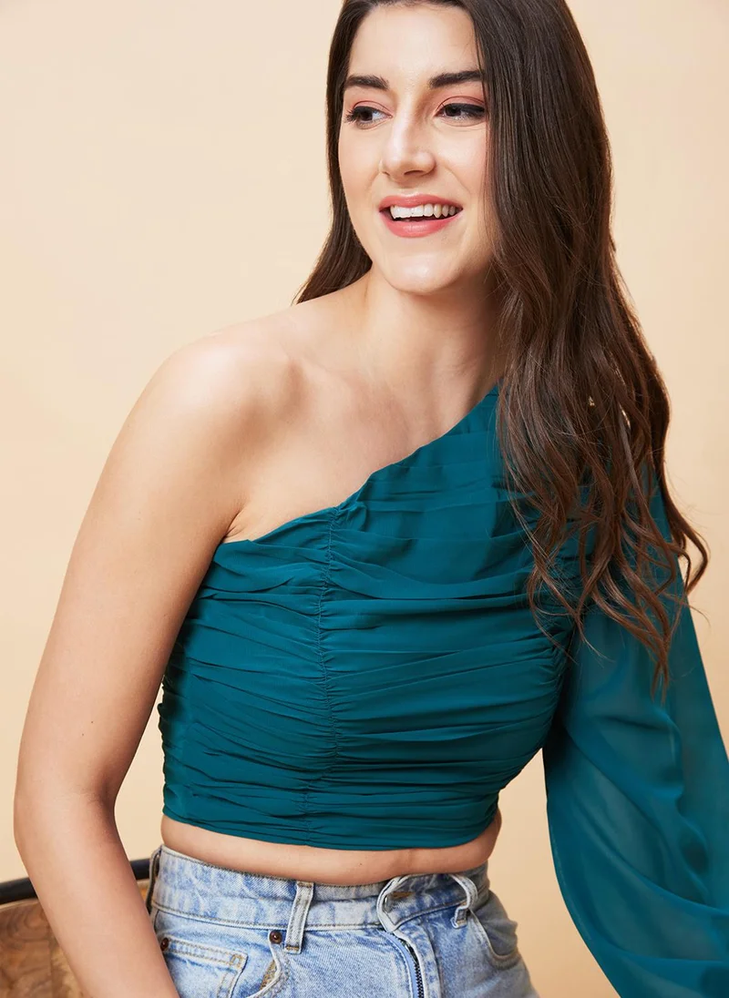 globus Globus Women One Shoulder Ruched Crop Top